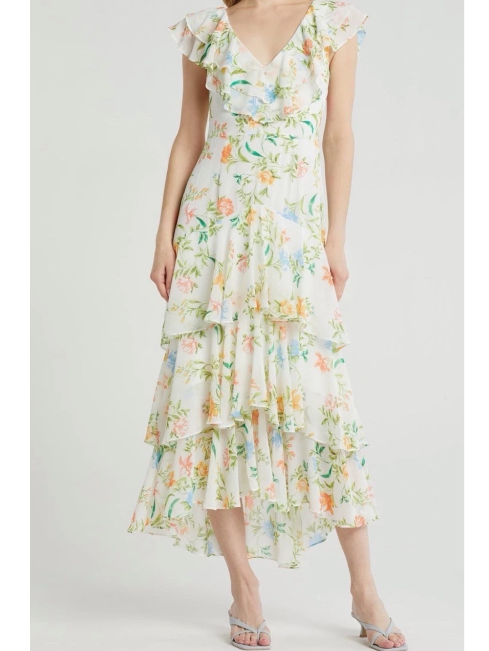 Wayf White Floral Ruffle Maxi Dress NWTs sz S